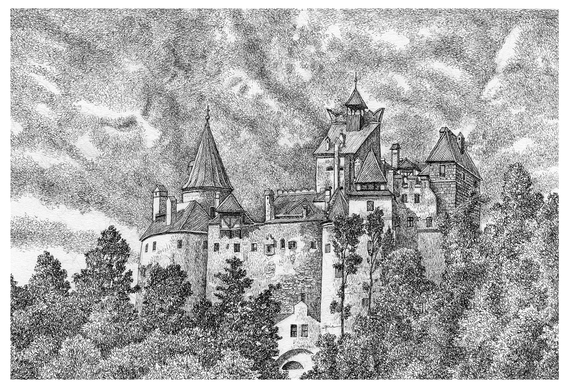 Рисунок старой крепости. Замок Нойшванштайн древние Гравюры. Старинный замок рисунок. Замок рисунок карандашом. Замок в романском стиле рисунок.